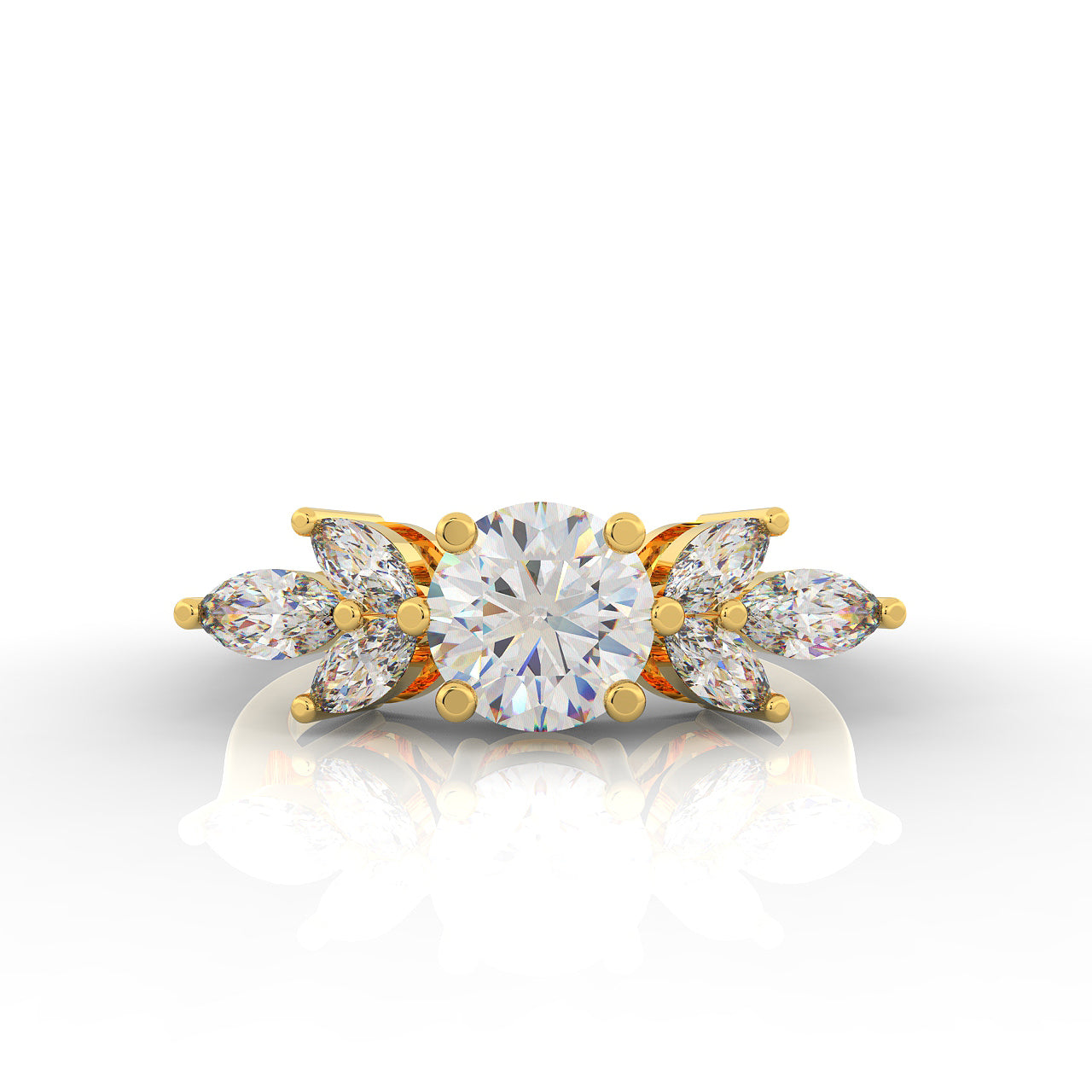 Round & Marquise Cluster Wedding Ring, Hallmarked 925 Sterling Silver